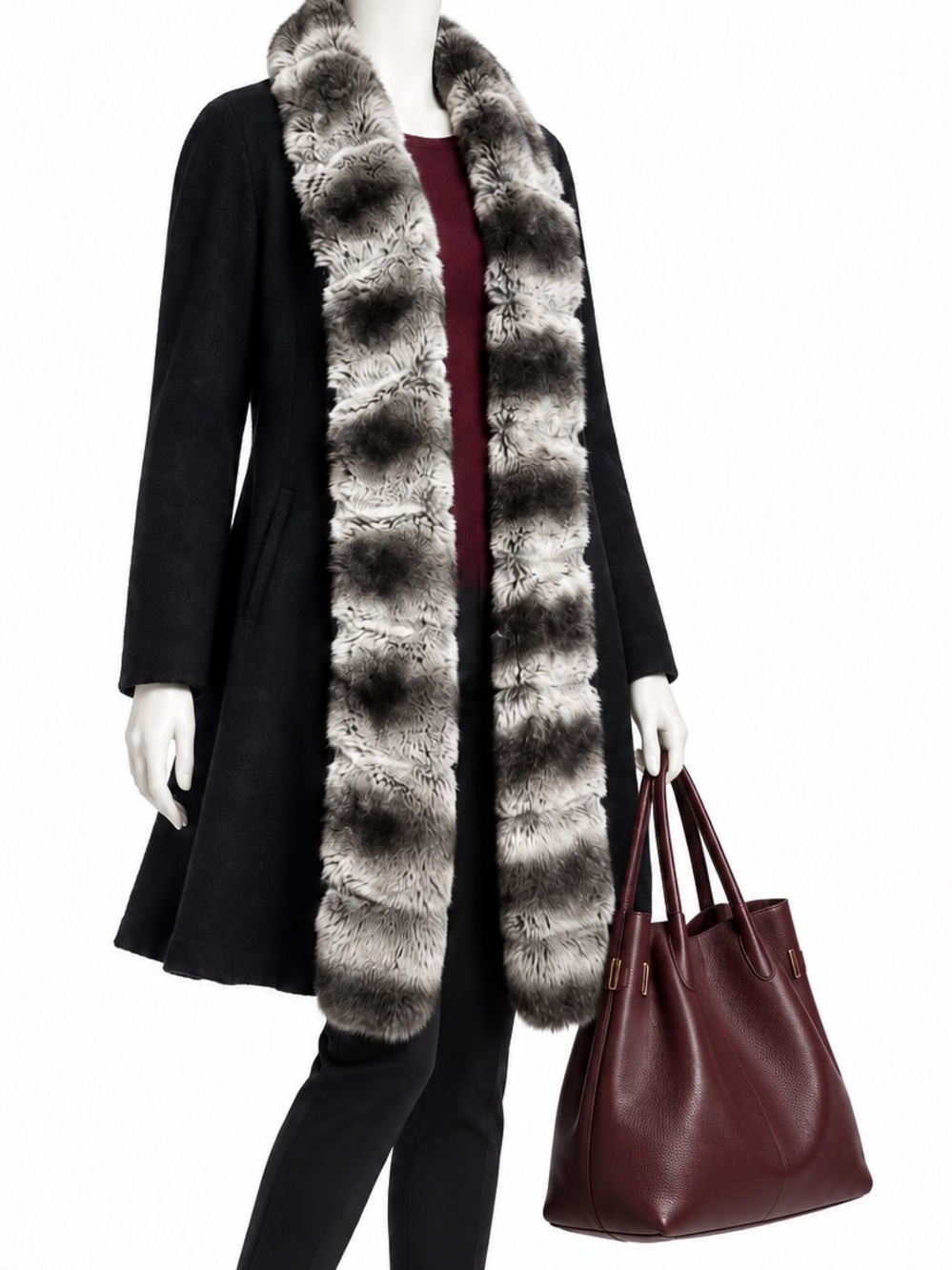 OLEG CASSINI Vintage 90s Wool Cape Coat Faux Fur Holiday Glam | Women's Sz 14‎